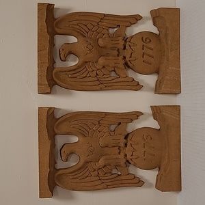 Pair of Hand Carved 1776 Eagel Plaques